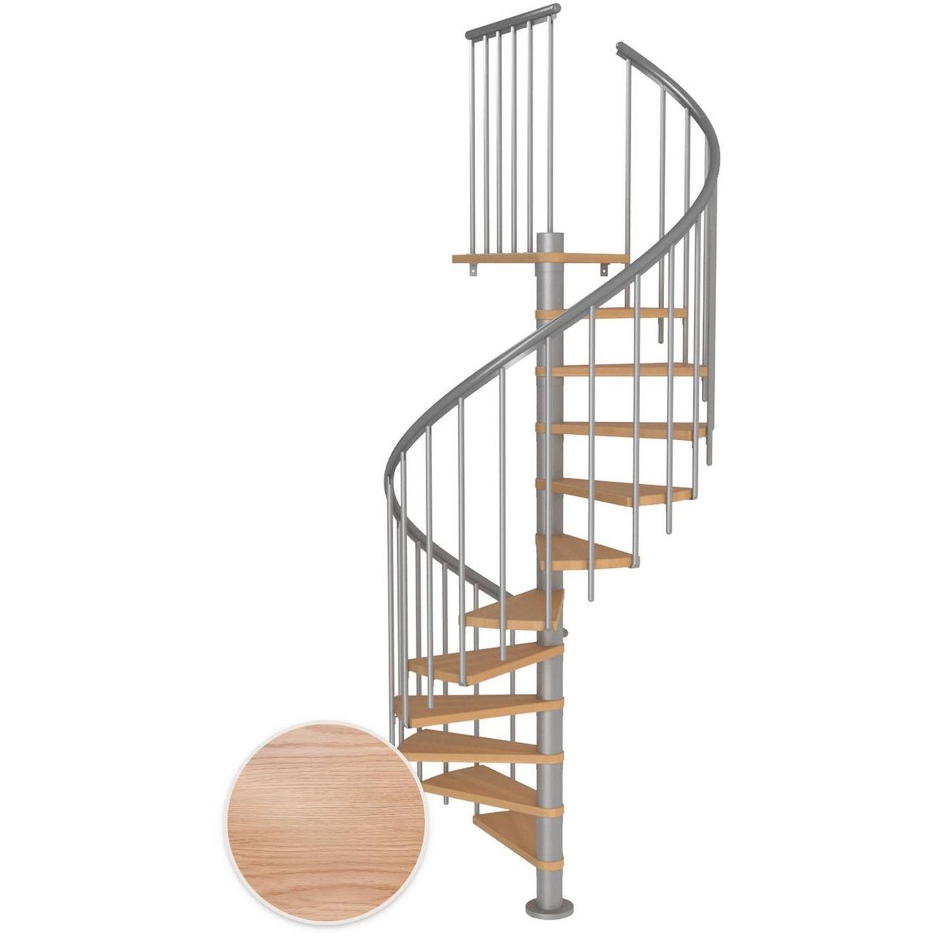 Kierreportaat Dolle Montreal, Classic III -kaide, multiplex-tammi, helmenharmaa, Ø140cm, 13 askelmaa