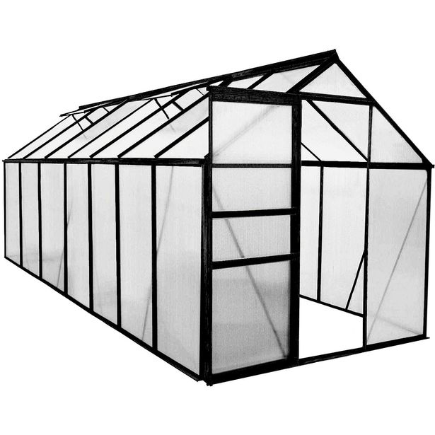 Kasvihuone Green Land, 8.2m², 4mm kennolevyllä, musta alumiinirunko