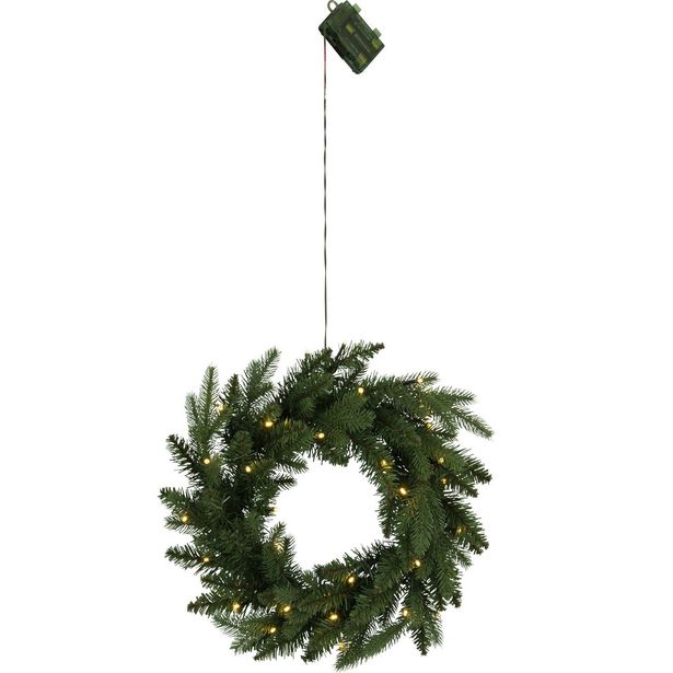 LED-joulukranssi Eglo Byske, liiketunnistin, Ø45cm, IP44, vihreä