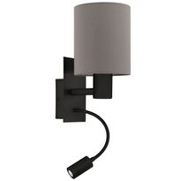 Seinävalaisin Eglo Pasteri, E27, 40W, IP20, LED-lukuvalo 3.8W, harmaa/musta