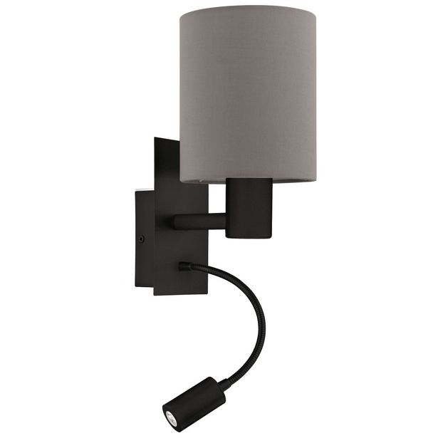 Seinävalaisin Eglo Pasteri, E27, 40W, IP20, LED-lukuvalo 3.8W, harmaa/musta