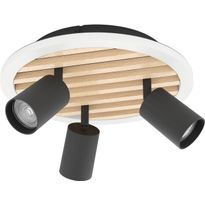 Kattospottivalaisin Eglo Cembrano Ø30cm 8W LED 3000K 880lm 3xGU10 maks. 7.5W/kpl IP20 musta/puu