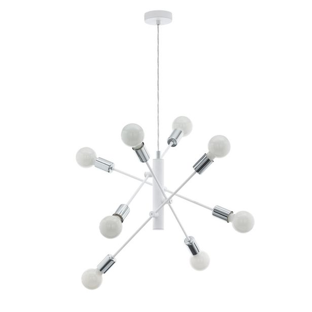 Riippuvalaisin Eglo Gradoli, 8x60W, Ø710x1100mm, E27, IP20, kromi/valkoinen, Verkkokaupan poistotuote