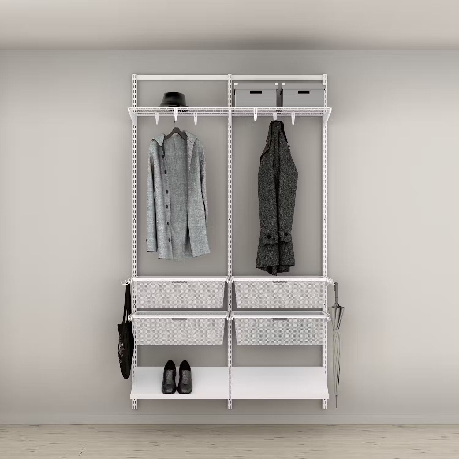 eteisen-s-ilytysratkaisu-elfa-classic-8-kaltevat-hyllyt-mesh-korit-ja