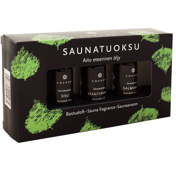Saunatuoksusetti Emendo Musta puutelineessä