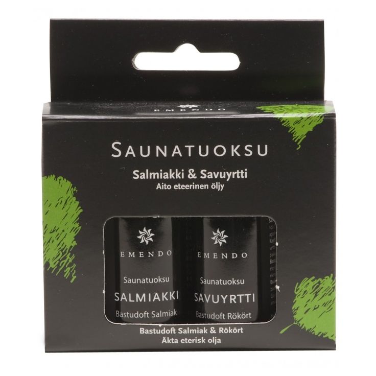 Saunatuoksusetti Emendo Salmiakki 10 ml & Savuyrtti 10 ml