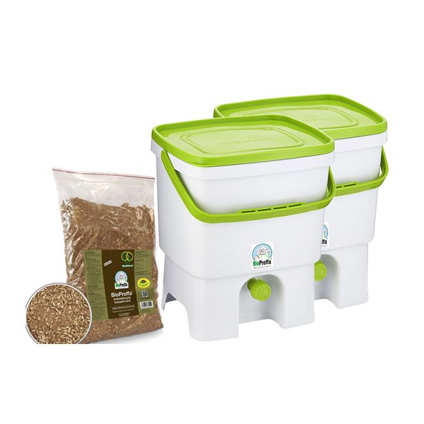 Bokashi keittiökompostori BioProffa Organko tuplapakkaus, 16l, valkoinen/vihreä