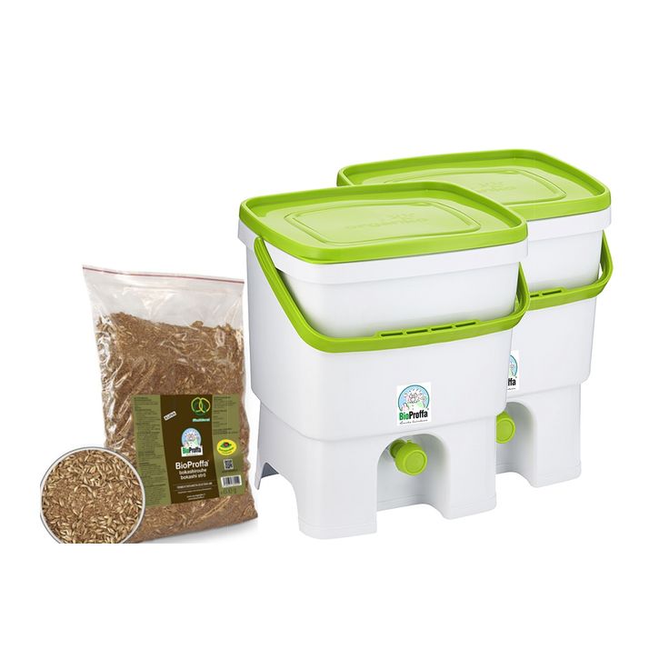 Bokashi keittiökompostori BioProffa Organko tuplapakkaus, 16l, valkoinen/vihreä