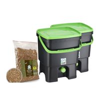Bokashi keittiökompostori BioProffa Organko tuplapakkaus, 16l, musta/vihreä