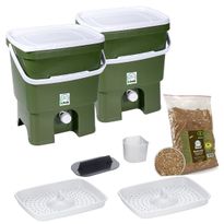 Bokashi keittiökompostori BioProffa Organko tuplapakkaus, 16l, oliivinvihreä/valkoinen, Verkkokaupan poistotuote