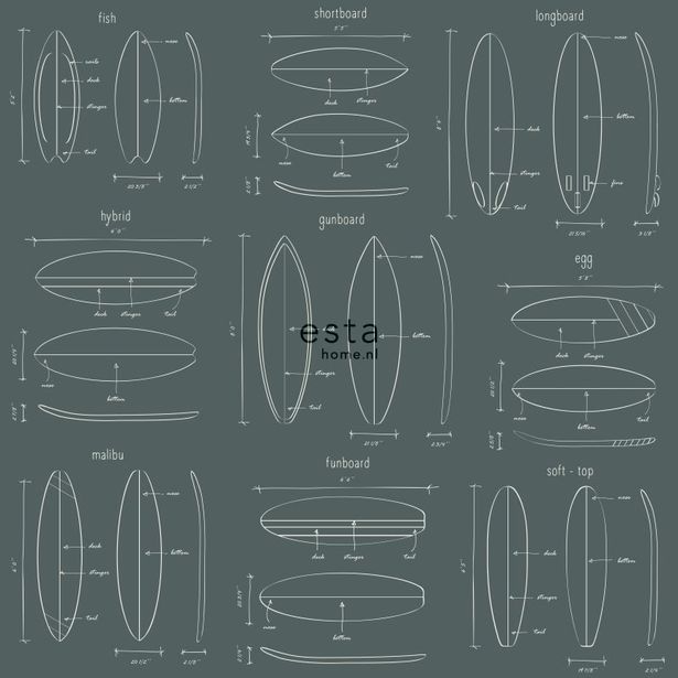 Tapetti Esta Regatta Crew Surf Edition 128870, 0,53x10,05m, harmaa/vihreä
