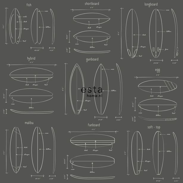 Tapetti Esta Regatta Crew Surf Edition 128872, 0,53x10,05m, harmaa/musta