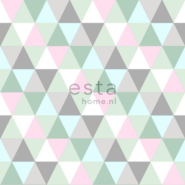 Tapetti Triangles 128706 0,53x10,05 m vaaleanpunainen, minttu, harmaa