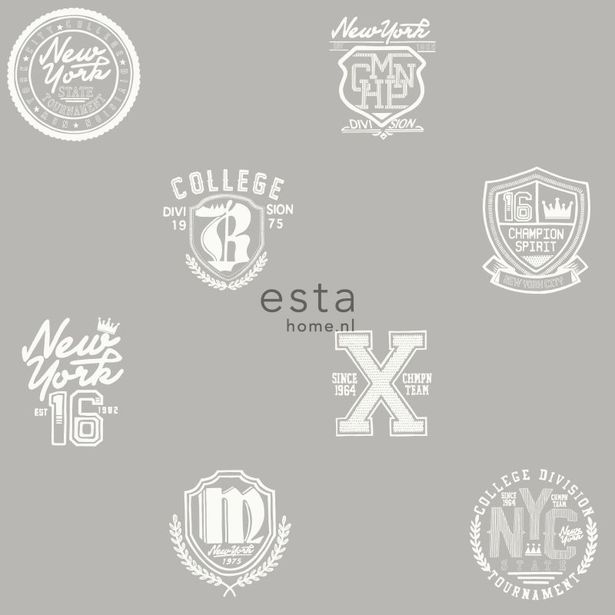 Tapetti Esta College 128804, 0,53x10,05m, harmaa/valkoinen