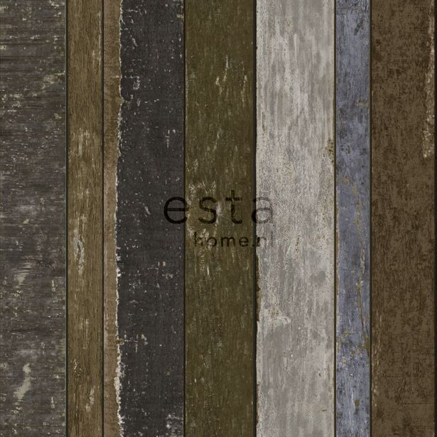 Tapetti Wooden Boards 138254, 0,53x10,05m, tummanruskea/sininen