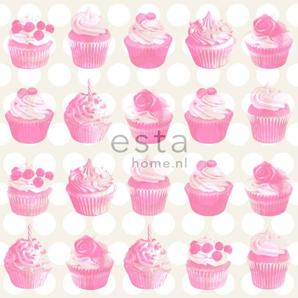 Tapetti Cupcakes with Shiny Dots 138723 0,53x10,05 m pinkki