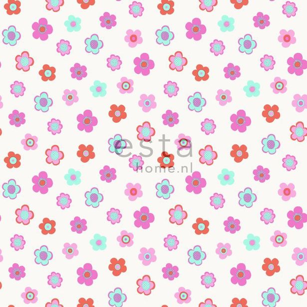 Tapetti Vintage Flowers 138724 0,53x10,05 m pinkki, turkoosi, korallinpunainen