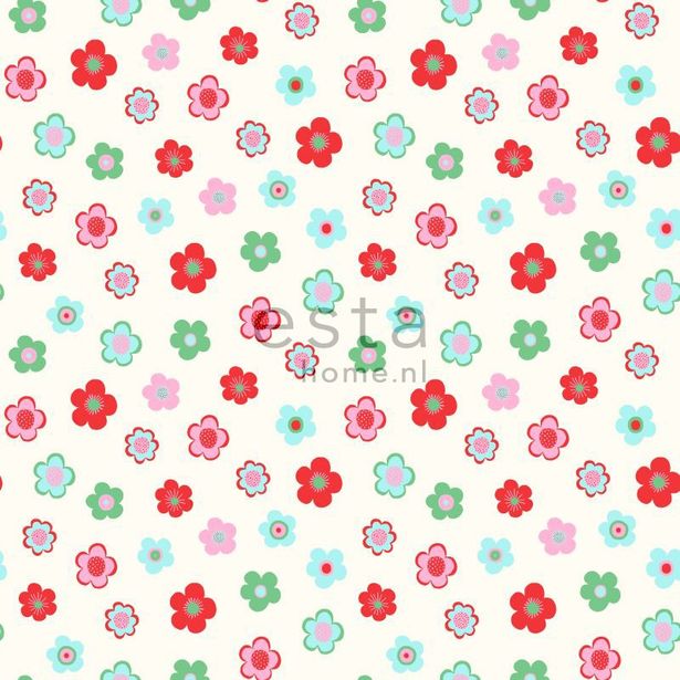 Tapetti Vintage Flowers 138726 0,53x10,05 m vaaleansininen, punainen, vihreä