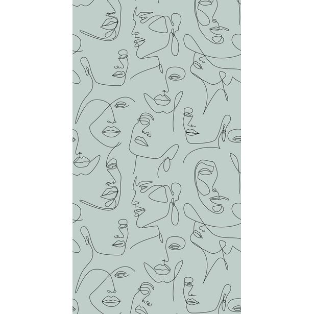 Paneelitapetti PhotowallXL Line Art Faces, 1.50x2.79m, vaaleanvihreä