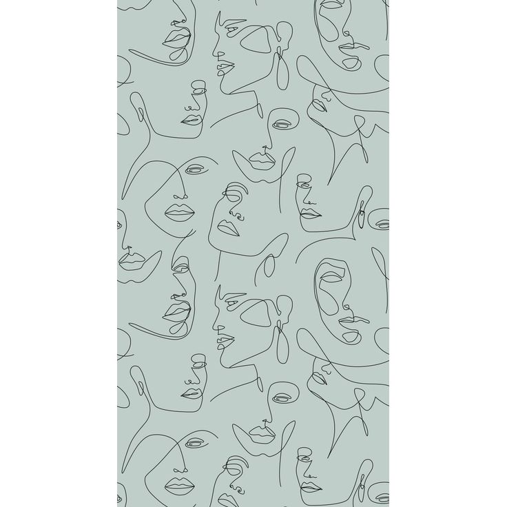 Paneelitapetti PhotowallXL Line Art Faces, 1.50x2.79m, vaaleanvihreä