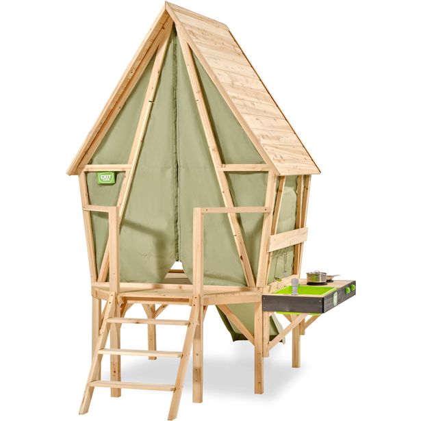 Leikkimökki EXIT Yuki 350, liukumäellä ja mutakeittiöllä