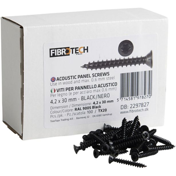 Asennusruuvi Fibrotech akustiikkarimapaneeleille, 4.2x30mm, musta, 100kpl