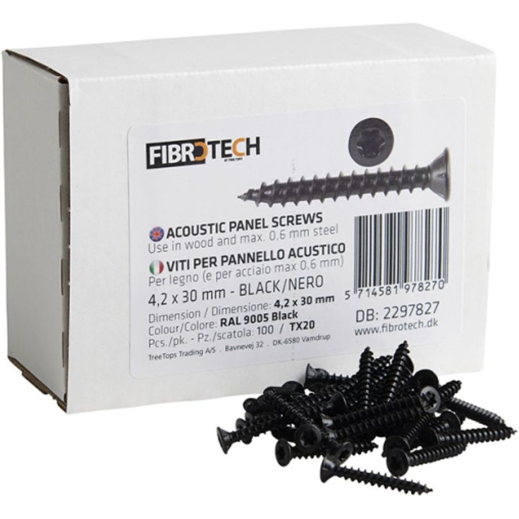 Asennusruuvi Fibrotech akustiikkarimapaneeleille, 4.2x30mm, musta, 100kpl