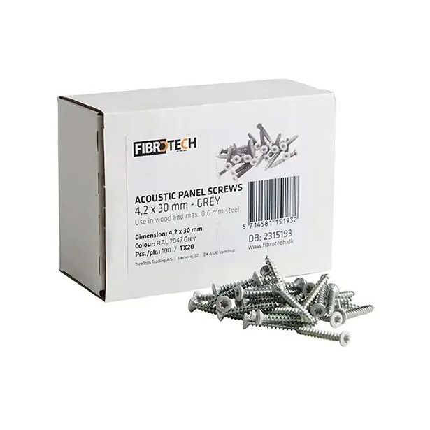 Asennusruuvi Fibrotech akustiikkalevyille, 4.2x30mm, harmaa, 100kpl