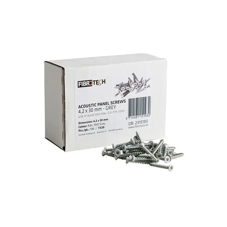 Asennusruuvi Fibrotech akustiikkalevyille, 4.2x30mm, harmaa, 100kpl