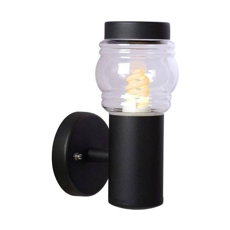 Seinävalaisin Lucide Mirane suora, 11W, 230V, IP44, Ø 90mm, musta