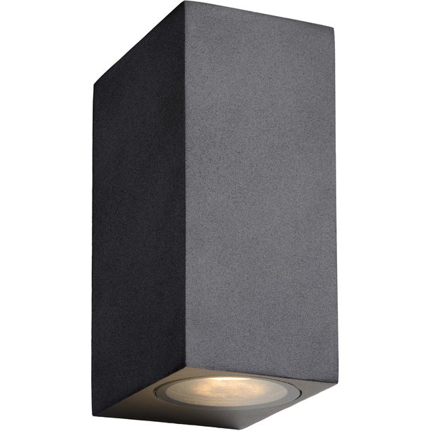 Ulkoseinävalaisin Lucide Zora LED kulmikas, GU10, 2x5W, IP44, musta