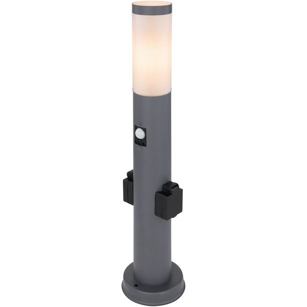 Ulkopylväsvalaisin Globo Boston liiketunnistimella ja 2 pistorasialla, IP44, 60cm, antrasiitti