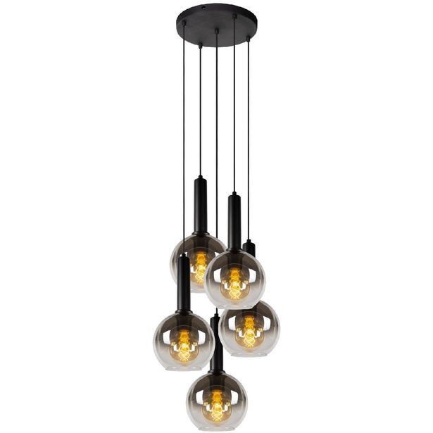Riippuvalaisin Lucide Marius Ø55cm, 5xE27, musta/savu