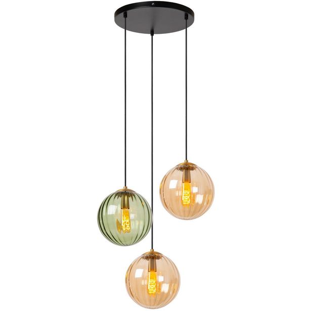 Riippuvalaisin Lucide Monsaraz Ø35cm, 3xE27, vihreä/amber