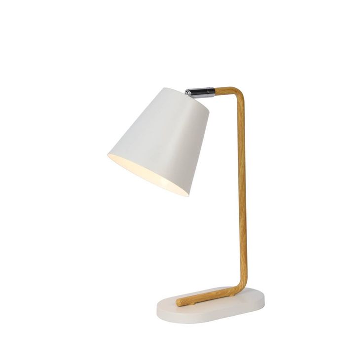 Pöytävalaisin Lucide Cona, 40W, IP20, 100x190x360mm, metalli, valkoinen/puu