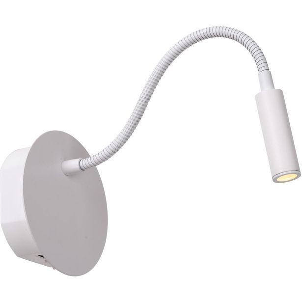 Seinävalaisin Lucide Jolijn lukuvalolla Ø11cm, ladattava, magneettikiinnitys, valkoinen