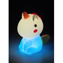 Lasten yöpöytävalaisin Rabalux Unicoo 14cm, RGB, ladattava, valkoinen/moniväri