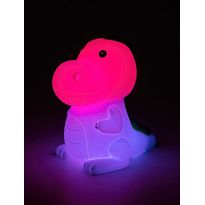 Lasten yöpöytävalaisin Rabalux Dinoo 14cm, RGB, ladattava, valkoinen/moniväri