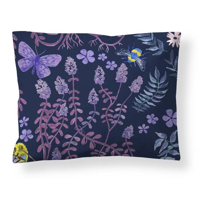 Satiinityynyliina Finlayson Puutarhajuhla 50x60cm GOTS tummansininen/lila