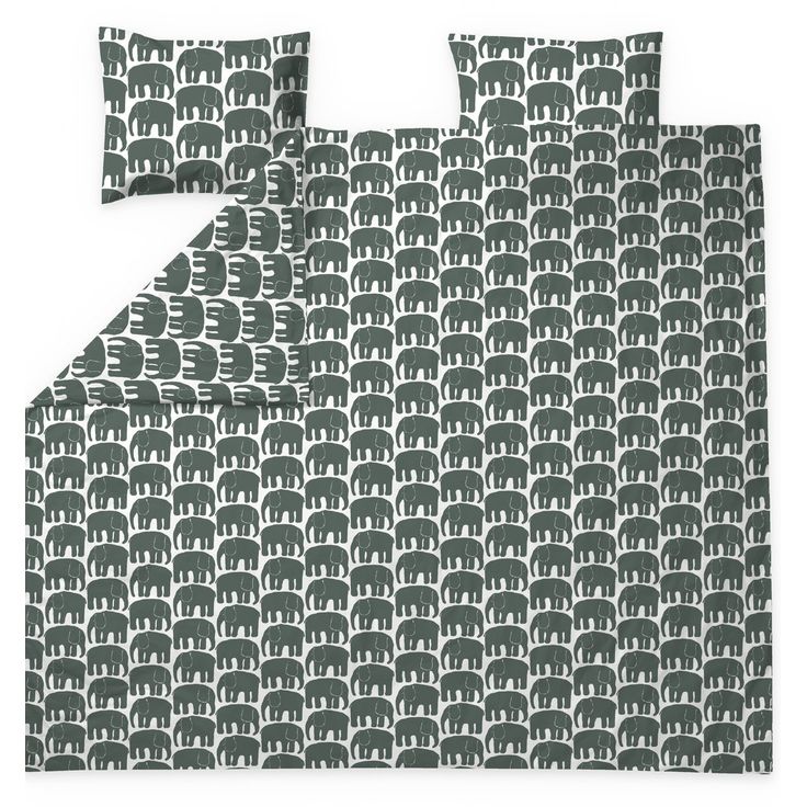 Parivuoteen pussilakanasetti Finlayson Elefantti 240x210cm + 50x60cm GOTS tummanvihreä
