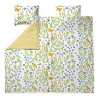Parivuoteen satiinipussilakanasetti Finlayson Puutarhajuhla, vihreä/sininen/valkoinen