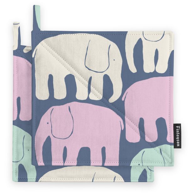 Patalappu Finlayson Elefantti Multi, 22x22cm, 2kpl, siniharmaa/pastelli