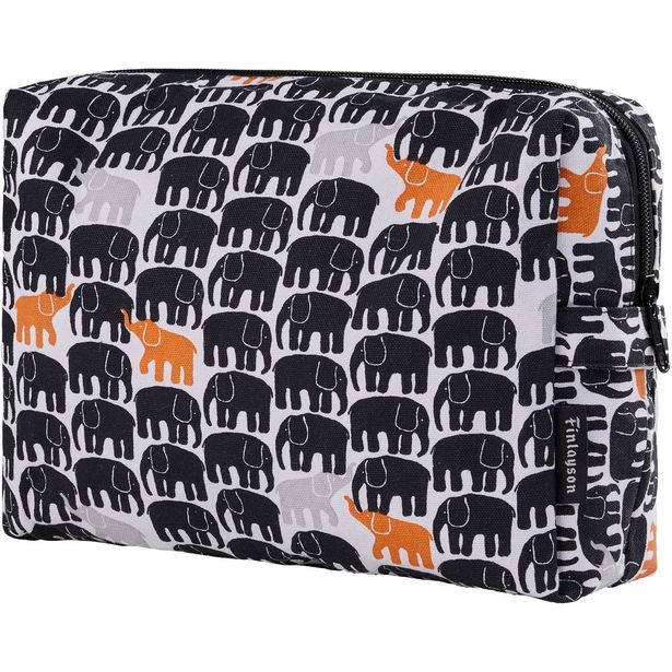 Toilettilaukku Finlayson Elefantti Vapaa Mini 28x20cm, musta/harmaa/oranssi