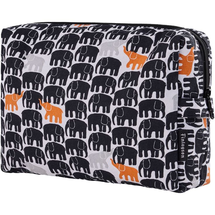 Toilettilaukku Finlayson Elefantti Vapaa Mini 28x20cm, musta/harmaa/oranssi