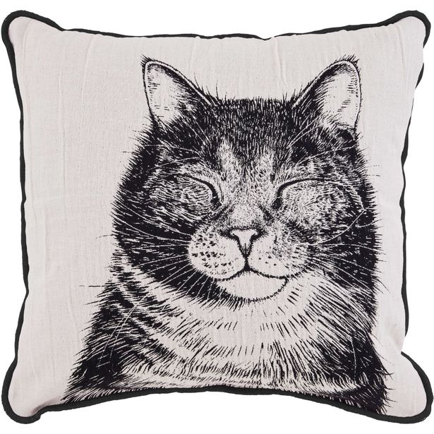 Koristetyynynpäällinen Finlayson Kissa 50x50cm, musta/valkoinen