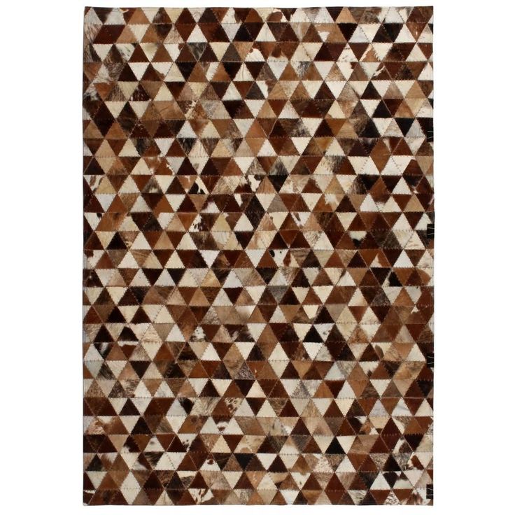 Matto 80x150cm, aitoa nahkaa, tilkkutyö, kolmiot, ruskea/valkoinen
