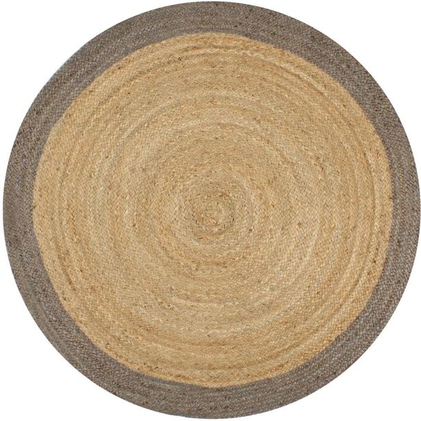 Juuttimatto, Ø90cm, käsinkudottu, harmaalla reunalla