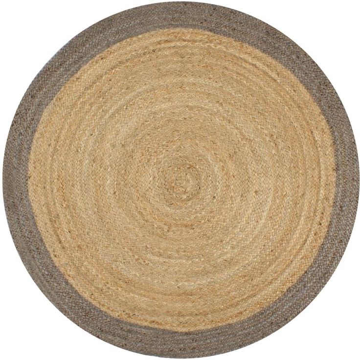 Juuttimatto, Ø90cm, käsinkudottu, harmaalla reunalla