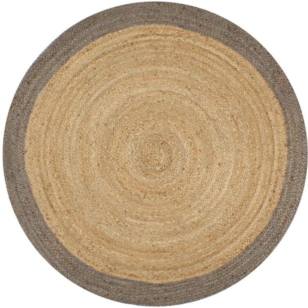 Juuttimatto, Ø150cm, käsinkudottu, harmaalla reunalla