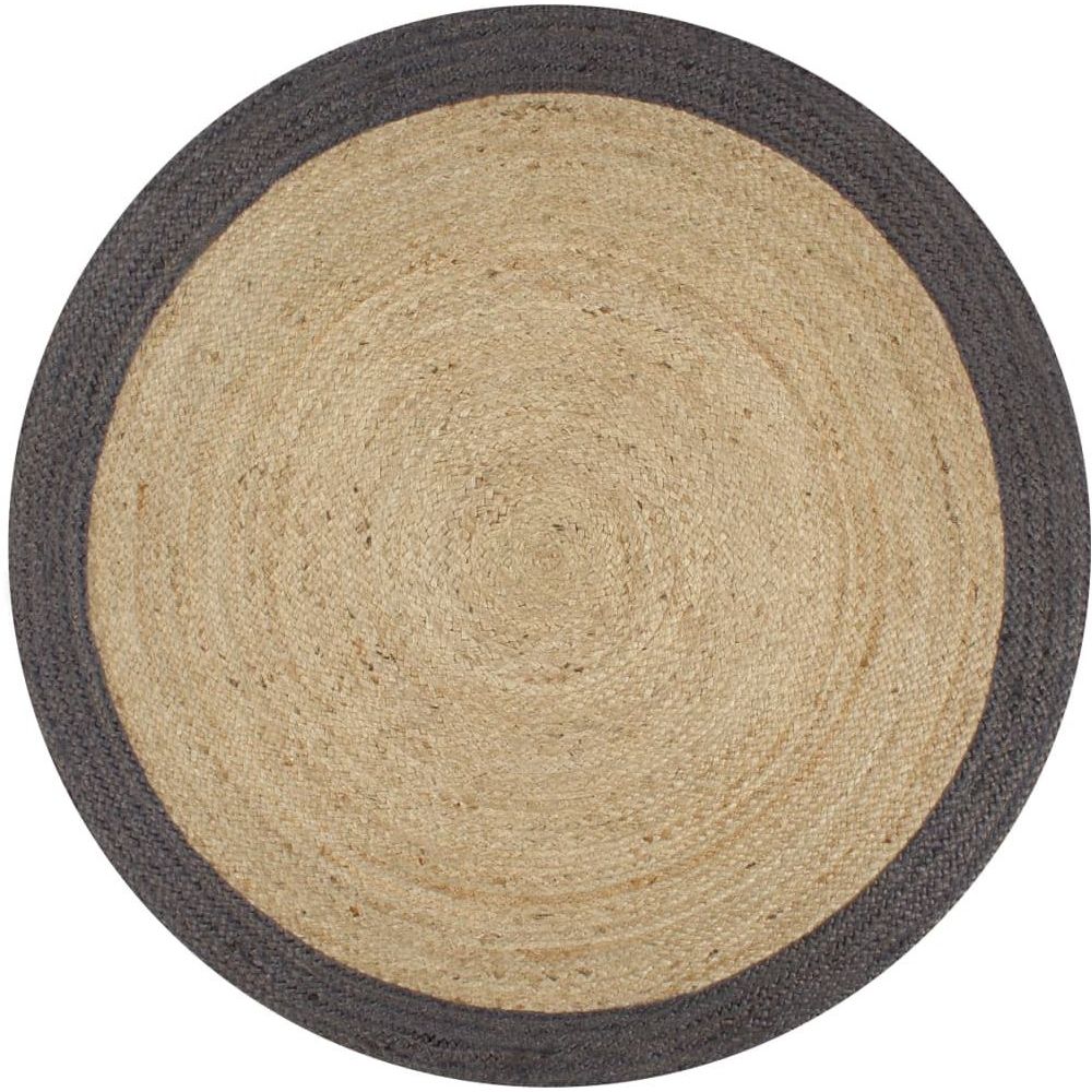 Juuttimatto, Ø120cm, käsinkudottu, tummanharmaalla reunalla